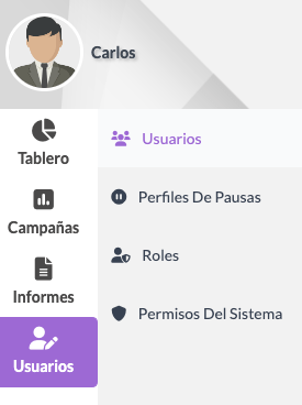 menú usuarios dialer