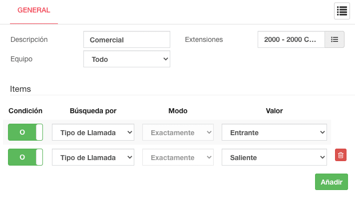 filtros para las llamadas de la centralita virtual