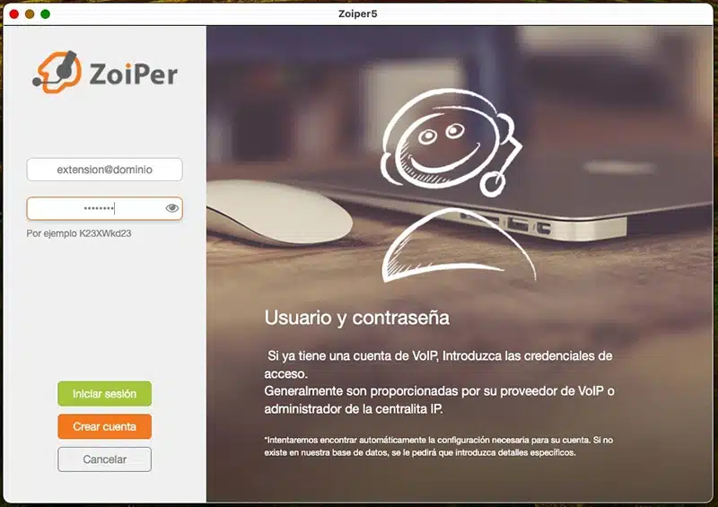 Zoiper iniciar sesión